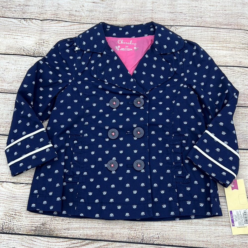 Cherokee Navy Bee 🐝 Trench with Pink Lining Sz 2T